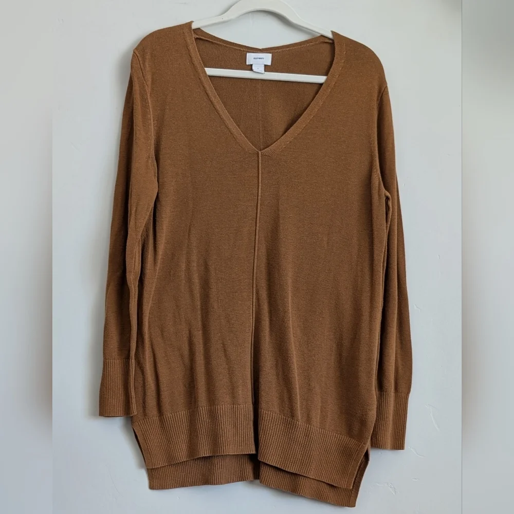 Old Navy Tan V-Neck Tunic Sweater - Picture 1 of 4